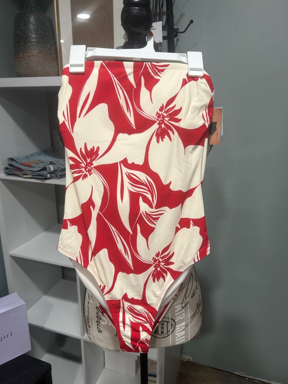 Shade & Shore Red and Cream Floral One-Piece Swimsuit
